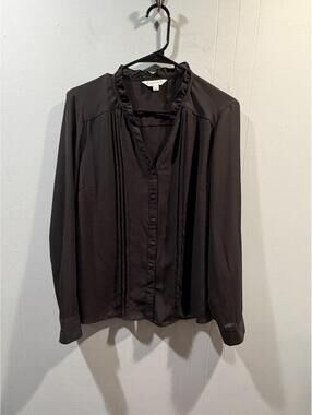 Womens Nanette Lepore Blouse Buttons Up Size Large V Neck Black